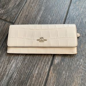 Coach White Croc Slim Snap Wallet